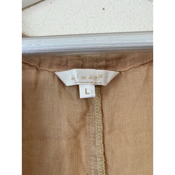 Kleen Women's Linen Tie-Front Sleeveless Cardigan Vest Large Tan Lightweight - Picture 3 of 12